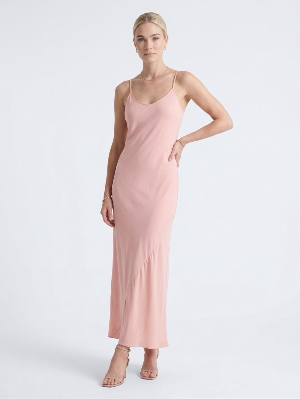 AYR Who’s She Blush Pink Silk Slip Midi Dress Small